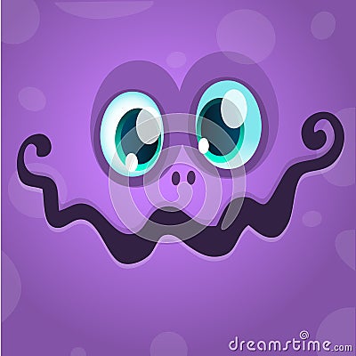 Cartoon monster face. Vector Halloween violet monster avatar. Vector Illustration