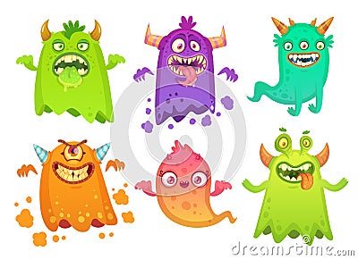 Cartoon monster ghost. Angry scary monsters mascot characters, goofy alien creature and gremlin character vector illustration Cartoon Illustration