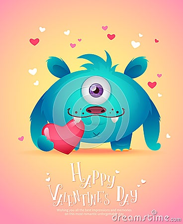 Cartoon monster with a heart Valentine card Stock Photo