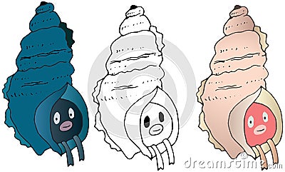 Cartoon monster shell color hand draw doodle happy funny summer Vector Illustration