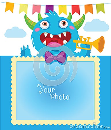 Cartoon Monster Vector Illustration. Birthday Theme. Decorative Cartoon Template For Baby Family Or Memories. Vector Illustration