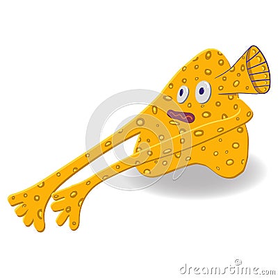 Cartoon monster, yellow bubble creature with long hands Vector Illustration