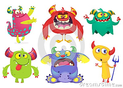 Cartoon Monsters collection. Vector set of cartoon monsters isolated. Ghost, troll, gremlin, goblin, devil and monster. Vector Illustration