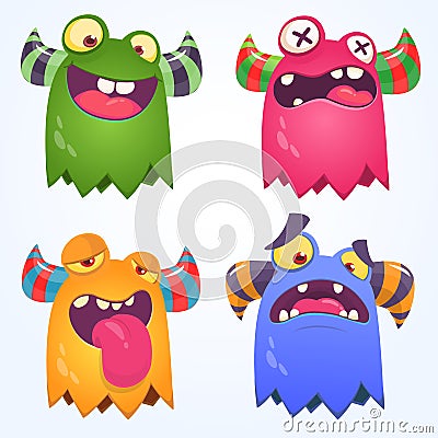 Cartoon Monsters set for Halloween. Vector set of cartoon monsters isolated. Design for print, party decoration, t-shirt Vector Illustration