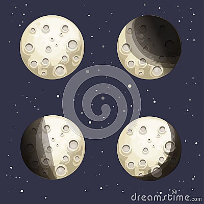 Cartoon Moon Phases Vector Illustration