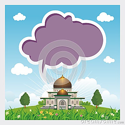 Cartoon mosque with blank talk bubble the sky and cloud Vector Illustration