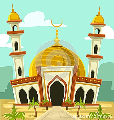 cartoon mosque building illustration in fun minimized style Cartoon Illustration