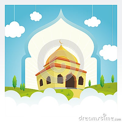 Cartoon mosque on the sky and cloud Vector Illustration