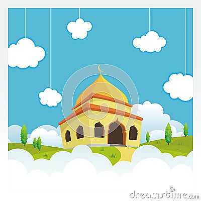 Cartoon mosque on the sky and cloud Vector Illustration