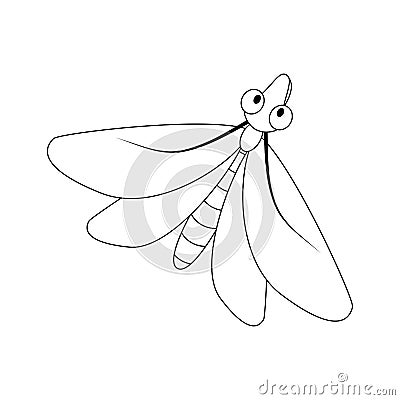 Cartoon moth outline insect isolated on white background Vector Illustration