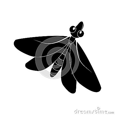 Cartoon moth silhouette insect isolated on white background Vector Illustration