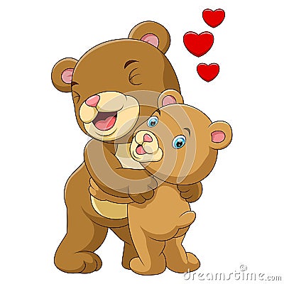Cartoon mother and baby brown bear Vector Illustration