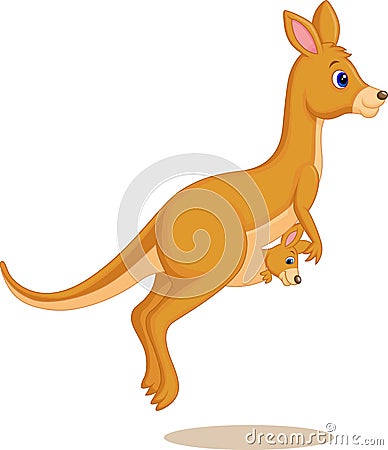 Cartoon Mother and baby kangaroo Vector Illustration