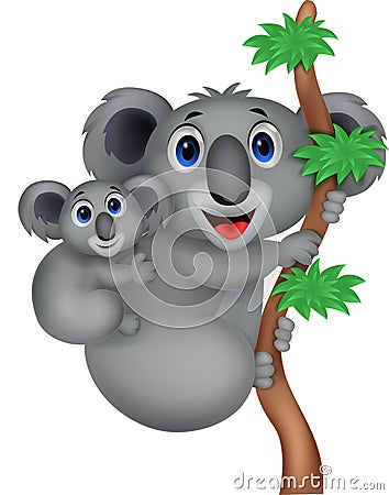 Cartoon Mother and baby koala Vector Illustration