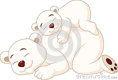 Cartoon mother and baby polar bear sleeping Vector Illustration