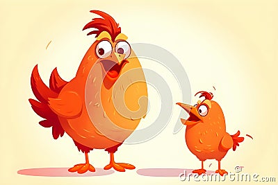 Cartoon mother chicken teaches the chick Cartoon Illustration
