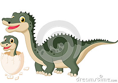 Cartoon Mother dinosaur with baby hatching Vector Illustration