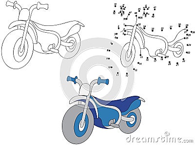 Cartoon motorcycle. Vector illustration. Coloring and dot to dot Vector Illustration