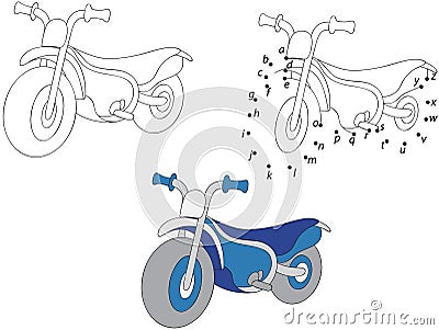 Cartoon motorcycle. Vector illustration. Coloring and dot to dot Vector Illustration