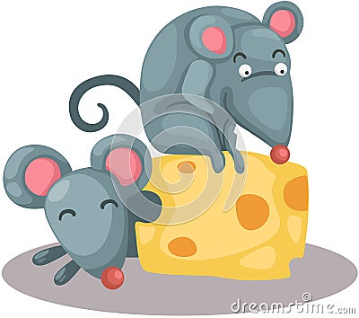 Cartoon mouse eating a piece of cheese Vector Illustration