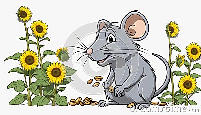 A cartoon mouse eating sunflower seeds Stock Photo