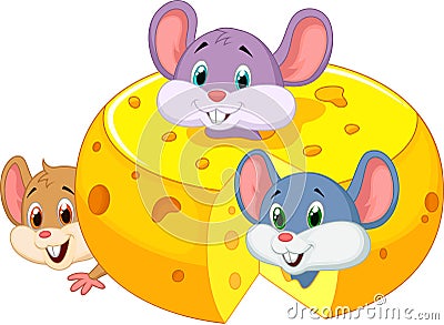 Cartoon mouse hiding inside cheddar cheese Vector Illustration