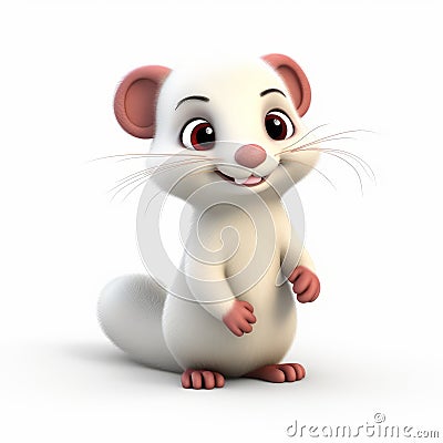 Adorable White Rat Character: Lively 3d Pixar Ferret Illustration Cartoon Illustration