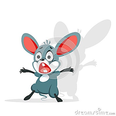 The cartoon mouse is terrified. The little rat shuddered and screamed in fright. Vector illustration of a character Cartoon Illustration