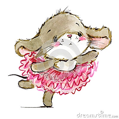 Cartoon mouse watercolor illustration. cute mice. Cartoon Illustration