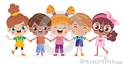 Cartoon Multicultural Kids Holding Hands Stock Photo