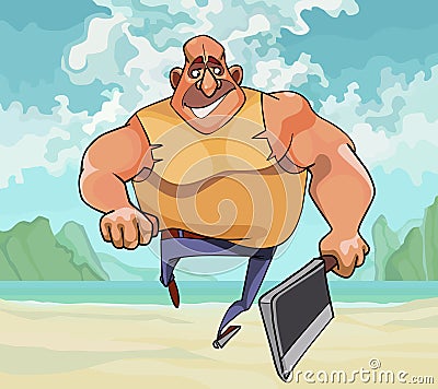 Cartoon muscular man running with an ax in his hand Vector Illustration