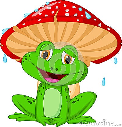 Cartoon mushroom with a toad Vector Illustration