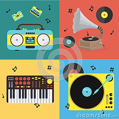 Cartoon Musical Instrument Set. Vector Vector Illustration