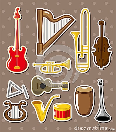 Cartoon musical instruments stickers Vector Illustration