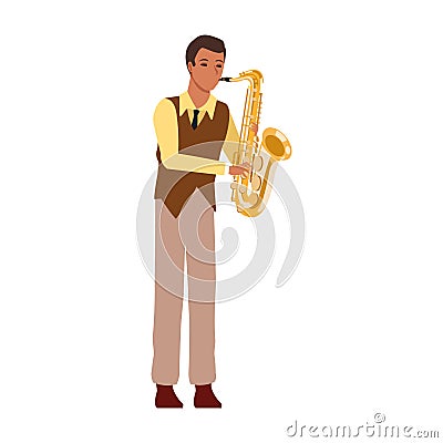 Cartoon musician with trumpet instrument, flat design Vector Illustration