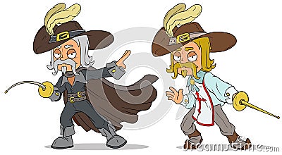 Cartoon musketeer with sword characters vector set Vector Illustration