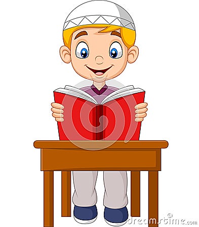 Cartoon Muslim boy reading a book Vector Illustration