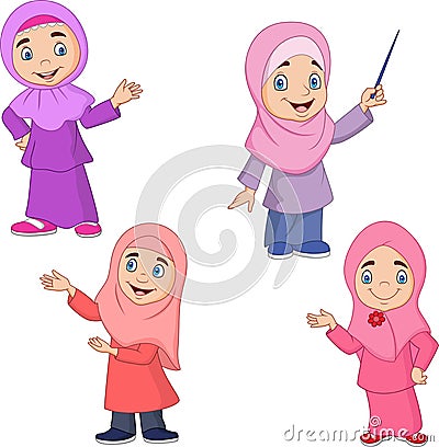 Cartoon Muslim girl collection set Vector Illustration