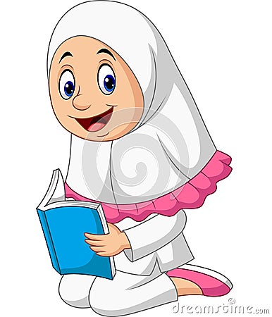 Cartoon Muslim girl reading a book Vector Illustration