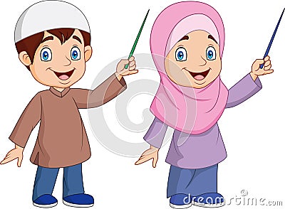 Cartoon Muslim kid presenting Vector Illustration
