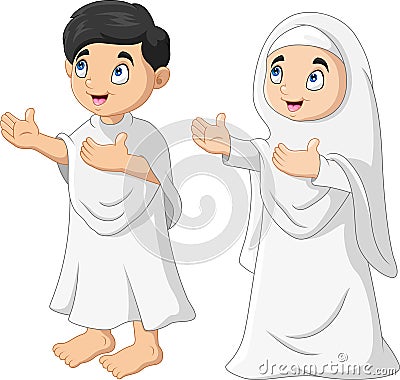 Cartoon Muslim kids a pray Vector Illustration