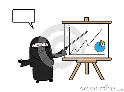 Cartoon Muslim Woman with Presentation Baord Stock Photo