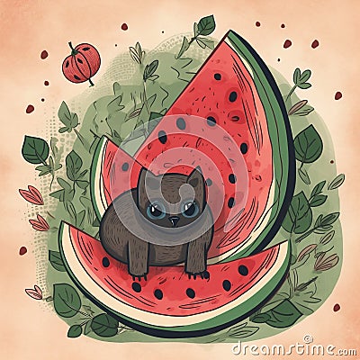 Cartoon National Watermelon Day Stock Photo