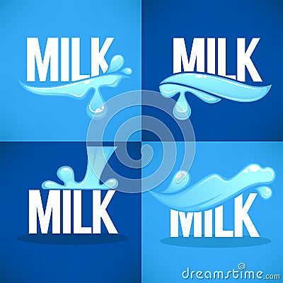 cartoon natural milk splash lettering composition for your logo, label, emblem Vector Illustration