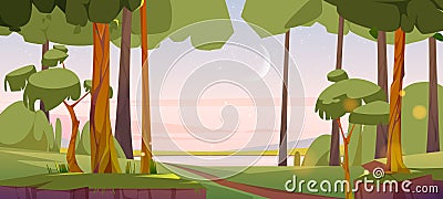 Cartoon nature landscape, summer morning forest Vector Illustration