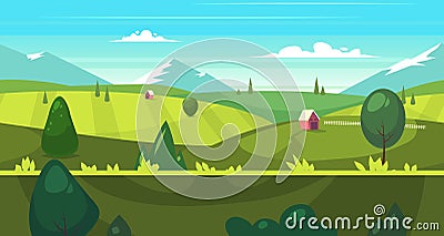 Cartoon nature seamless landscape with houses Vector Illustration