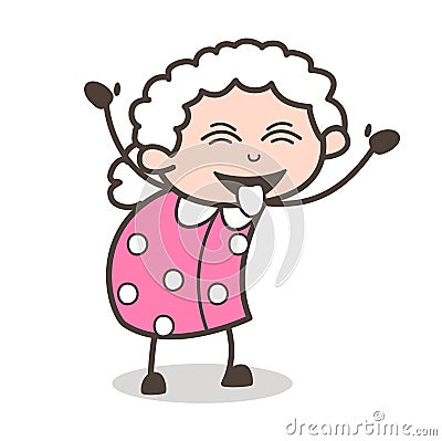 Cartoon Naughty Grandma Face with Stuck-Out Tongue and Closed Eyes Vector Stock Photo