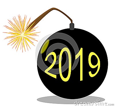 Cartoon 2019 New Year Bomb Vector Illustration