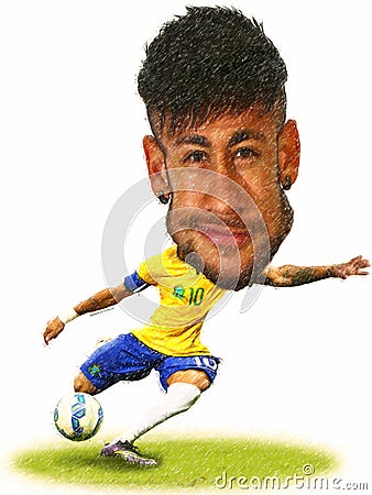 Cartoon of Neymar forward of Brazil national team Editorial Stock Photo