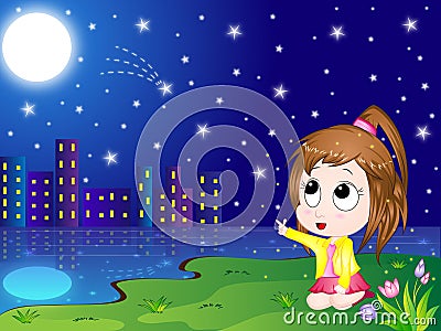 Cartoon Night Scenery Stock Photo